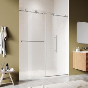 44-48" W x 76" H Shower Door, Frameless Sliding Glass Shower Door with 5/16"(8mm) Clear SGCC Tempered Glass, Bathroom Doors for Walk in Shower Silent Soft-Close Design, Silver