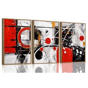 3 Piece Large Abstract Canvas Wall Art For Living Room Red Black Grey Framed Wall Art Modern Minimalist Luxury Energizing Aesthetic Art Prints Artwork For Bedroom Office Dining Room 24x36 in