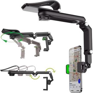 Ivieicip Rotatable and Retractable Car Phone Holder - 1080 Multifunction Sun Visor Universal 360 Rotating Cell Phone Holder Mobile Mount for Vehicle Rear View Mirror (A1)