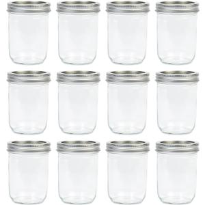 Jumterlee Wide Mouth Mason Jars 16 oz (12 Pack) - Overnight Oat Jars with Airtight 2-Piece Metal Lids, Suitable for Pickling, Meal Prep, Storage, DIY Crafts & Water Bath Canning