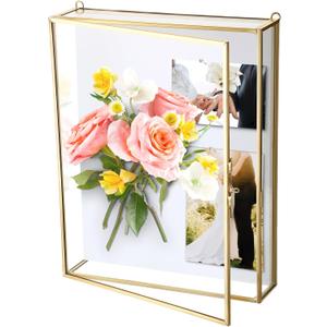 ELLDOO Shadow Box Frame 8x10inch - Glass Display Case with White Foam Backplane and Pins for Tabletop and Wall Display, Gold Metal Keepsakes Memory Box for Wedding Bouquet Memorabilia Medals Photos