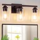 3-Light Bathroom Light Fixtures, 19" Modern Vanity Lights Over Mirror with Clear Glass Shades, Brown Light Fixture, Classic Wall Light Fixture for Mirror Living Room Cabinet Bedroom Porch
