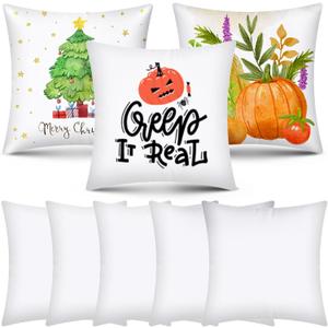 8 Pack 17.7"X17.7" Sublimation Blanks Pillowcase, OLSUNOR Sublimation Pillow Cases Natural, Cushion Covers Blanks, Throw Pillow Covers for DIY Decor, Heat Transfer Painting Valentine's Day Craft Gift (White)