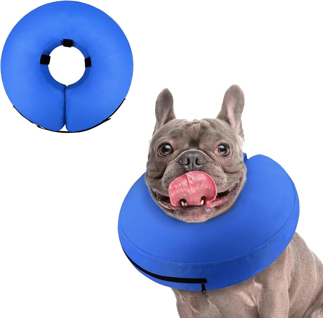 Supet Inflatable Dog Cone Collar for Large Medium Small Dogs, Soft Cone Collar for Dogs Cats, ECollar Doggie Neck Donut Dog Cone Alternative After Surgery (M(Neck 9"-12.5"), Solid Blue)