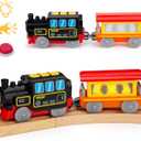 Battery Operated Locomotive Train Set for Wooden Train Tracks, Electric Train Toys for Toddlers Magnetic Connection, Powerful Engine Bullet Train Set Compatible with Thomas, Brio, Melissa and Doug 3Y+ (Multicolor)