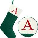 Christmas Stockings with Initials,20 Inches Large Knit Embroidered Letter Green White Christmas Stocking,Monogram Christmas Stocking for Famliy Holiday and Xmas Tree Fireplace (Letter A)