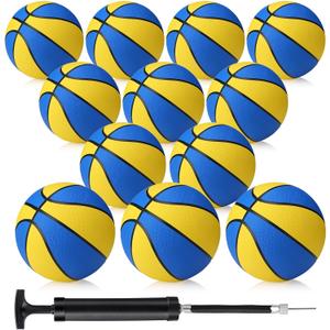 Jerify 12 Pieces Basketballs Bulk Official Size 7 Rubber Standard Basketballs 29.5 with Pump Indoor Outdoor for Training Play (Yellow, Blue)