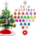 Skylety 38 Pieces Mini Christmas Tree Ornaments Set Small Multicolor Resin Glitter Ball Ornaments Miniature Tree Skirt Star Topper Decorations for Xmas Holiday Decor(Silver Star,Classic)