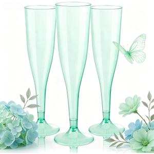 WDF 36 Pack Clear Green Plastic Champagne Flutes - 7OZ Green Champagne Flutes Plastic Champagne Glasses Disposable for Party/Wedding/Spring
