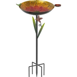 Metal Bird Bath for Outside, 41.5" Detachable Birdbath with Bowl & Decorative Birds, Easy to Clean Iron Garden Birdbath & Feeder for Outdoor Garden Lawn Yard Decor(Red+Yellow)