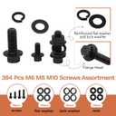 Hapric 384 Pcs Metric Flange Bolt Assortment Kits, M6x1.0, M8x1.25, M10x1.5 Bolts(12mm to 30mm) Grade 10.9 Alloy Steel Metric Machine Screws Nuts and Bolts Kit