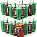24Pcs 24 oz Football Party Cups with Lids and Straws Reusable Plastic Tumbler Travel Mug Cups for Kids Coach Men Women Football Favors Tailgate Party Sports Game Time Supplies Decorations