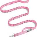 OutdoorMaster Bungee Dog Leash, Heavy Duty Dog Leash with Shock Absorption, 2 Padded Handles Training Leash, Improved Dog Safety and Comfort (Pink, 6 FT) (Max: 6'7")