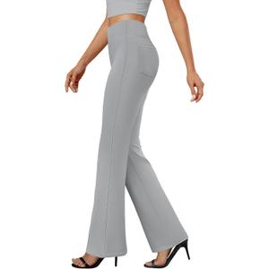 DLOODA Womens Bootcut Dress Pants Business Casual Work Pants with Pockets High Waist Stretchy Trousers Pull On Office Slacks (Gray, L)