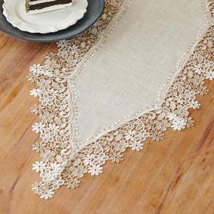 ARTABLE Lace Table Runners Stone Color Natural Linen Tones Macrame Doilies Dresser Scarf for Kitchen Home Garden Decor (Stone, 14 x 36'')