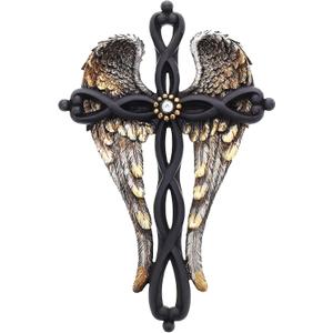 Top Brass Angel Wings Wall Cross - Spiritual Jesus Art Sculpture
