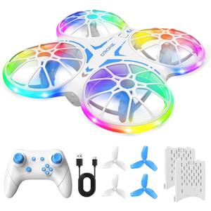 Mini Drones For Kids Beginners - With LED Lights And 2 Batteries, Remote Control RC Quadcopter with Altitude Hold and 3D Flips,Full Propeller Protect,Boys Toys Gifts(Blue)