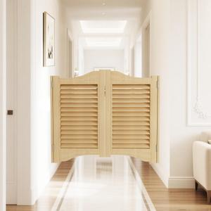 Swinging Louvered Cafe Doors, Wood Cafe Saloon Swing Door, Interior Partition for Hallway Kitchen Bar Porch Decoration, Cellars Barn Auto Close Half Door (Burlywood, 35.4x35.4in)