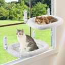 2PC Cat Window Perch with Bolster Foldable Cat Hammock Cushion Bed for Window with Metal Frame, Large Suction Cups Cordless Window Resting Seat for Indoor Cats (Cushion Bed, 2PC)