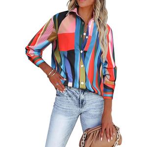 siliteelon Womens Button Down Shirts Dress Shirts Long Sleeve Wrinkle Free Collared Work Blouses Casual Print Chiffon Top (Large)