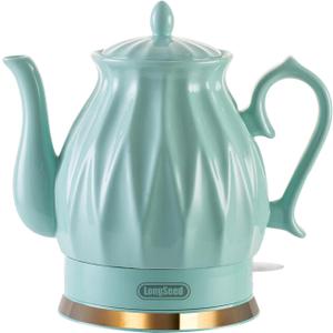 Ceramic Electric Kettle, 1.5L/1200W Boil Water Quickly and Easily with Boil-Dry Protection Auto Shut Off, Detachable Swivel Base, Diamond Cut Glazed (GREEN)
