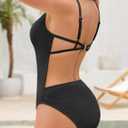 ZAFUL Women's One Piece Swimsuit Ribbed Open Back Bathing Suit Tummy Control Scoop Neck Adjustable Straps High Cut Swimwear
