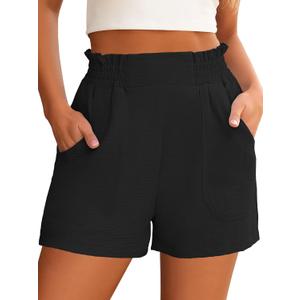 ANRABESS Shorts for Women Summer Casual Elastic High Waisted Wide Leg Cute Dressy 2026 Vacation Beach Clothes (Black, M)