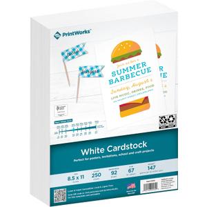 PrintWorks White Cardstock 8.5" x 11" - 67 lb/147 gsm Vellum Bristol - 250 Sheets - Made in the USA - SFI Certified - 92 Bright - Card Stock Printer Paper for School, Craft, & Office Use (00564)