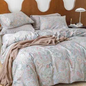 SUSYBAO Flower Paisley Duvet Cover Queen 100% Cotton 3 Pcs Set 1 Vintage Bohemian Floral Duvet Cover with Zipper Ties 2 Pillowcases Farmhouse Green Yellow Boho Bedding Set Soft Comfortable