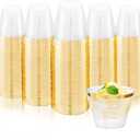 Ciaell 200PCS Gold Plastic Cups - 9Oz Heavy Duty Disposable Clear Plastic Cups with Gold Rim for Wine, Cocktail, Party & Wedding