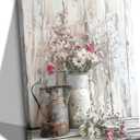 Rustic Farmhouse Floral Canvas Wall Art, White Pink Daisy Print 16x24in