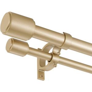 Double Curtain Rods Gold, Double Drapery Rod 36-72 Inch, Decorative Curtain Rod with Cap Finials, 1 Inch Front and 5/8 Inch Diameter Back Dual Curtain Rod Adjustable Double Window Rods Light Gold