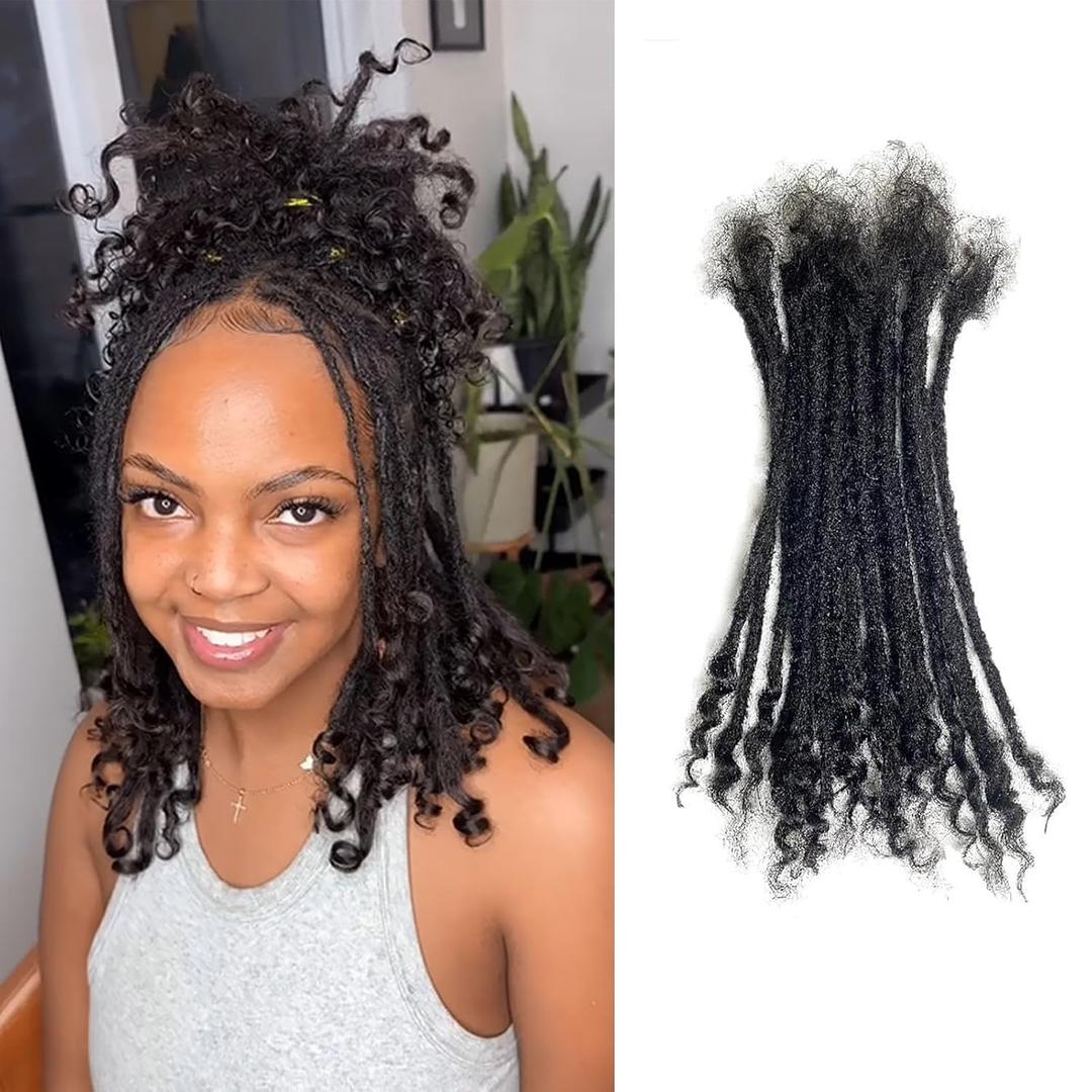 100% Human Hair 0.4cm Width 12 Inch Loc extensions Human Hair with Curly Ends 30 Strands per pack Full Handmade Dreadlock Extensions Can be dyed and bleached for Men Women Kids