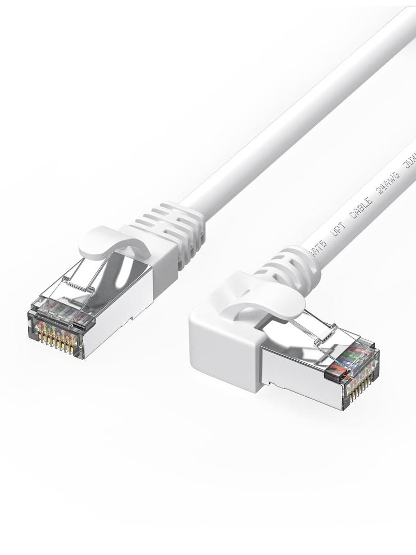 90 Degree Cat6 Ethernet Cable White Right Angle Cat 6 Ethernet Patch Cable 10FT LEFTward RJ45 Network Internet Cable-Left Angle, 10FT