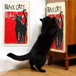 SOLDAY Sisal Cat Scratcher Mat for Floor Wall Carpet Couch Furniture, 22x13 inch Anti Scratch Furniture Protector, Cat Scratching Posts Board with Velcro Tape(Black Cat Rules)