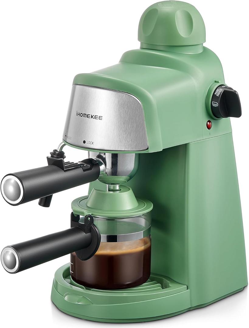 Ihomekee Espresso Machine, 3.5Bar Espresso and Cappuccino Machine with Preheating Function, 4 Cup Coffee Maker with Milk Frothing Function and Steam Wand (Green), CM6810