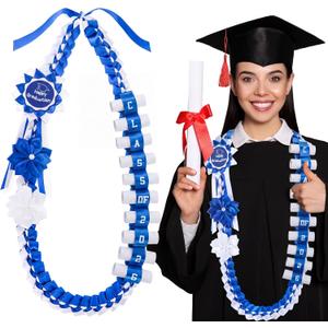 Lyrow 2026 Graduation Money Lei with Cash Holder 48 Inch Extra Long Braided Ribbon Lei DIY Graduation Garland for Cash Gifts Class of 2026 Grad Party Decorations (Blue & White)