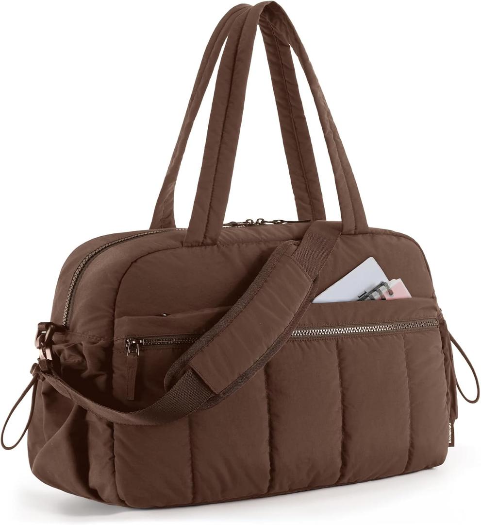 BAGSMART Gym Bag for Women, Duffle Bag for Travel with Wet Pocket, Lightweight Carry on Weekender Duffel, Water Resistant (Medium, Chocolate)