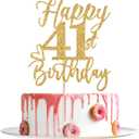 Happy 41st Birthday Cake Topper, 41st Birthday Decorations, Cheers to 41 Years, Hello 41, 41st Happy Birthday Party Supplies Gold Glitter