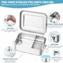HaWare Lunch Box, 47oz (1400ml) Large Stainless Steel Bento Box with Condiment Container and Carrying Bag, 3 Compartment Food Container for Kids and Adults, Leak-Proof Metal Snack Box, Dishwasher Safe