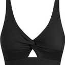 ZAFUL Cropped Bikini Tops for Women Twist Front Tankini Tops Beach Padded Swimsuit Cut Out Bathing Suit Top Only (Large, Black)