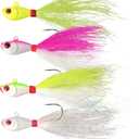 4pcs Fishing Bucktails Jig with Spin Saltwater Hair Jigs Wire Bait Keeper Surf Fishing Lures for Bass Fishing (3/4oz)