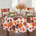LUSHVIDA Fall Tablecloth Round Tablecloth Pumpkin & Turkey 60 inch - Washable Wrinkle Resistant Thanksgiving Table Cover for Harvest and Fall Dinner Parties Holiday Tablecloths 130GSM
