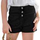 Haloumoning Girls Jean Shorts Kids Cute High Waist Shorts Button Summer Demin Shorts with Pockets (5-14 Years, Black)