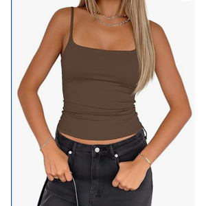 Darong Women Padded Tank Top Built in Bra Adjustable Spaghetti Straps Double Lined Basic Cami Shirt (Brown, S)