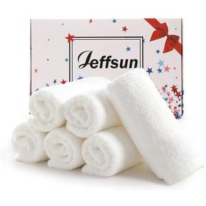 JEFFSUN Face Towels 6 Pack, 13x13 inch Extra Large White Wash Cloths on Sensitive Skin, Super Soft and Skin Friendly Bath Washcloths for Face and Body, Easy to Clean Quick Dry Facial Cleansing Cloths