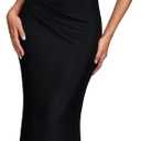 GLNEGE Womens Off the Shoulder Corset Formal Wedding Guest Maxi Dress Ruched Bodycon Long Cocktail Dresses (Black, XS)