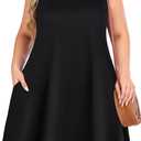 elescat Plus Size Summer Dresses for Women Sleeveless Pockets Beach Tshirt Tank Sundress (XX-Large, 00-solid Black)