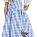 Kids Girls Wizard Costume Fancy Dress Plaid Print Puff Sleeves Gingham Dress (7-8 Years)
