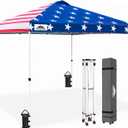 EAGLE PEAK Pop Up Canopy Tent with Wheeled Carry Bag, 8 Stakes, 4 Ropes, 4 Weight Bags, Easy Set Up Tent Canopy, 10x10 ft, 100sqft of Shade, American Flag